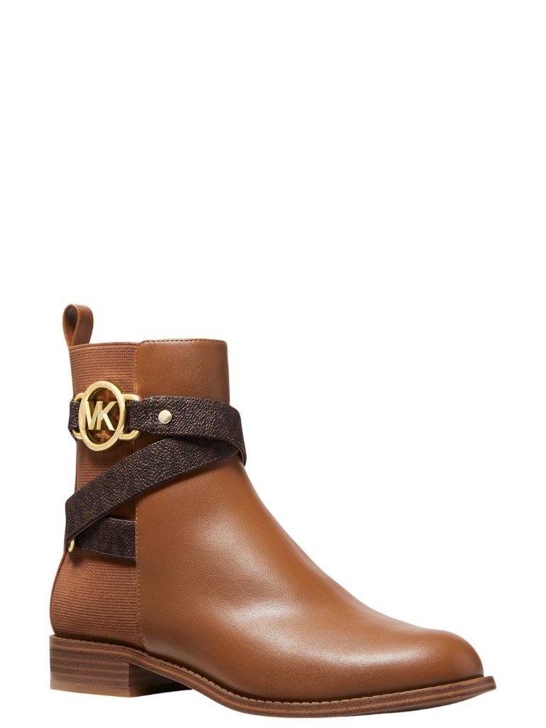 New Michael Michael Kors Logo Strap Flat Booties 40f2rofe6l Luggage Brown 5m
